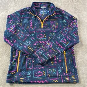 Chubbies Quarter Zip Pullover Mens Medium Fleece Blue Retro Abstract Colorful